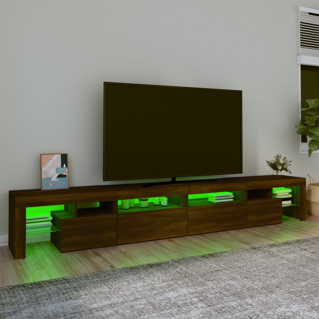 Mobile Porta TV con Luci LED Rovere Marrone 280x36,5x40 cm