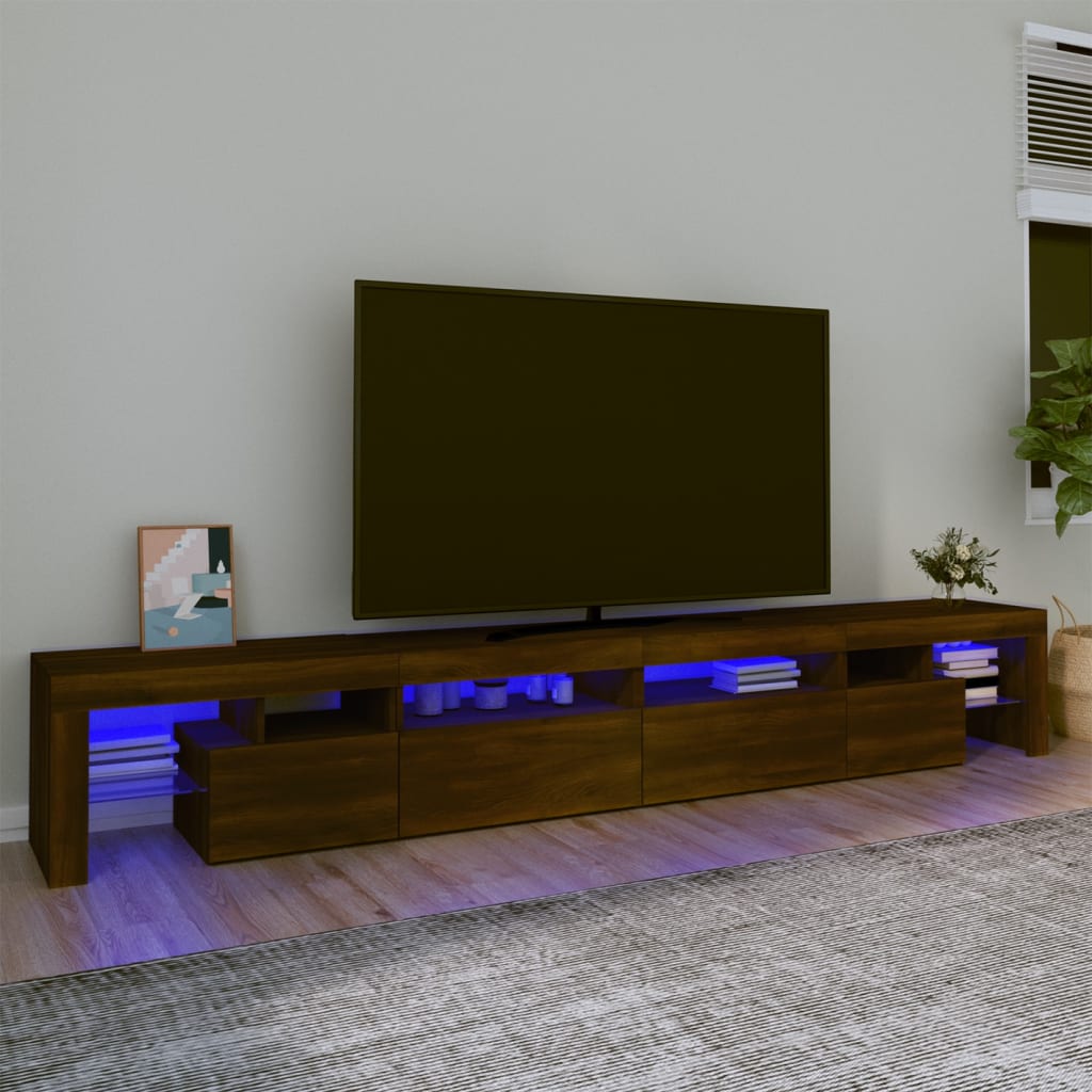 Mobile Porta TV con Luci LED Rovere Marrone 280x36,5x40 cm