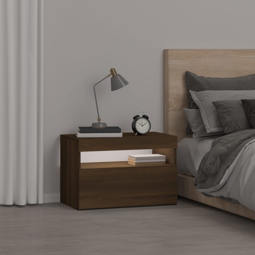 Comodino con Luci LED Rovere Marrone 60x35x40 cm cod mxl 31160