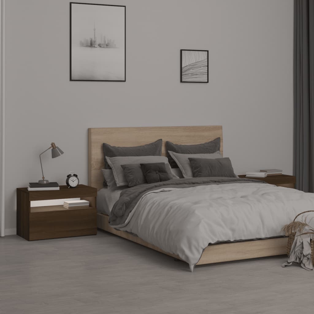 Comodini 2 pz con Luci LED Rovere Marrone 60x35x40 cm 3152831