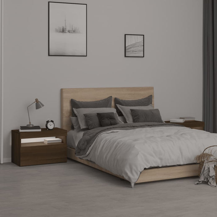 Comodini 2 pz con Luci LED Rovere Marrone 60x35x40 cm 3152831