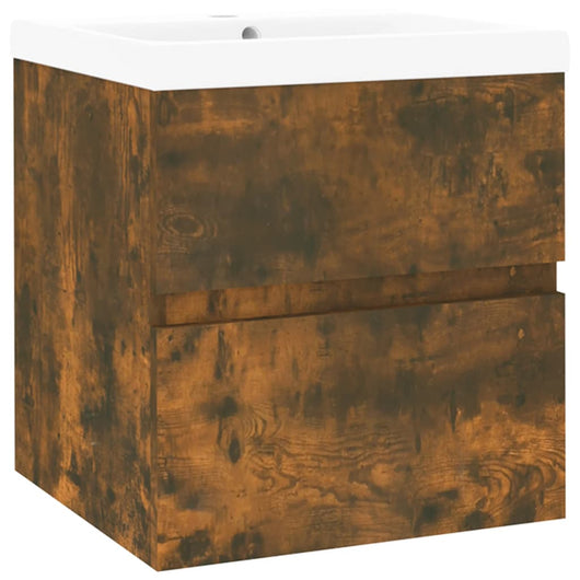 Mobile Bagno con Lavabo Integrato-Lavandino-Lavabo Rovere Fumo Legno Multistrato 827666
