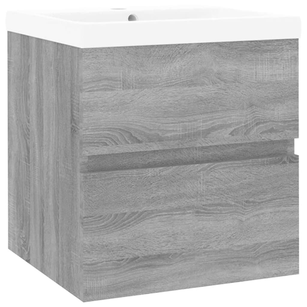 Mobile Bagno e Lavabo Integrato-Lavandino-Armadietto da bagno Grigio Sonoma Legno Multistrato 869863