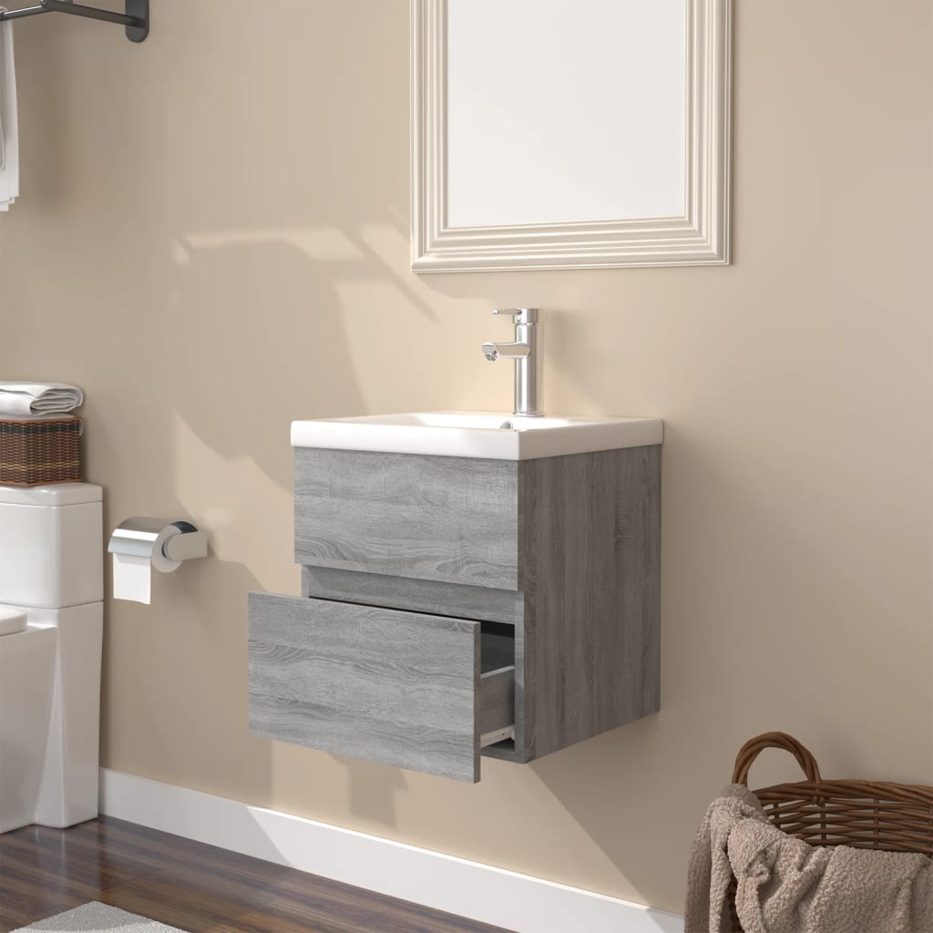 Mobile Bagno e Lavabo Integrato Grigio Sonoma Legno Multistrato cod mxl 67932