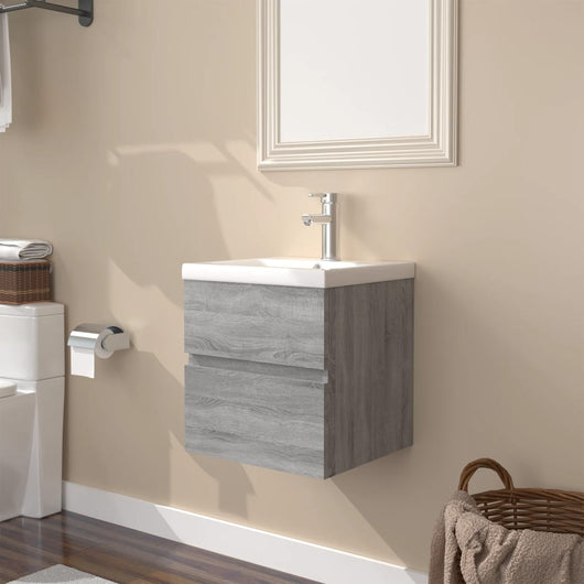 Mobile Bagno e Lavabo Integrato Grigio Sonoma Legno Multistrato 3152859