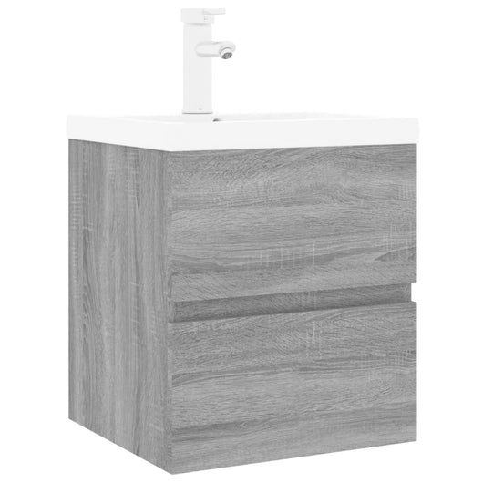 Mobile Bagno e Lavabo Integrato-Lavandino-Armadietto da bagno Grigio Sonoma Legno Multistrato 742707