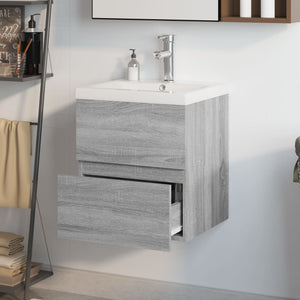 Mobile Bagno e Lavabo Integrato-Lavandino-Armadietto da bagno Grigio Sonoma Legno Multistrato 742707