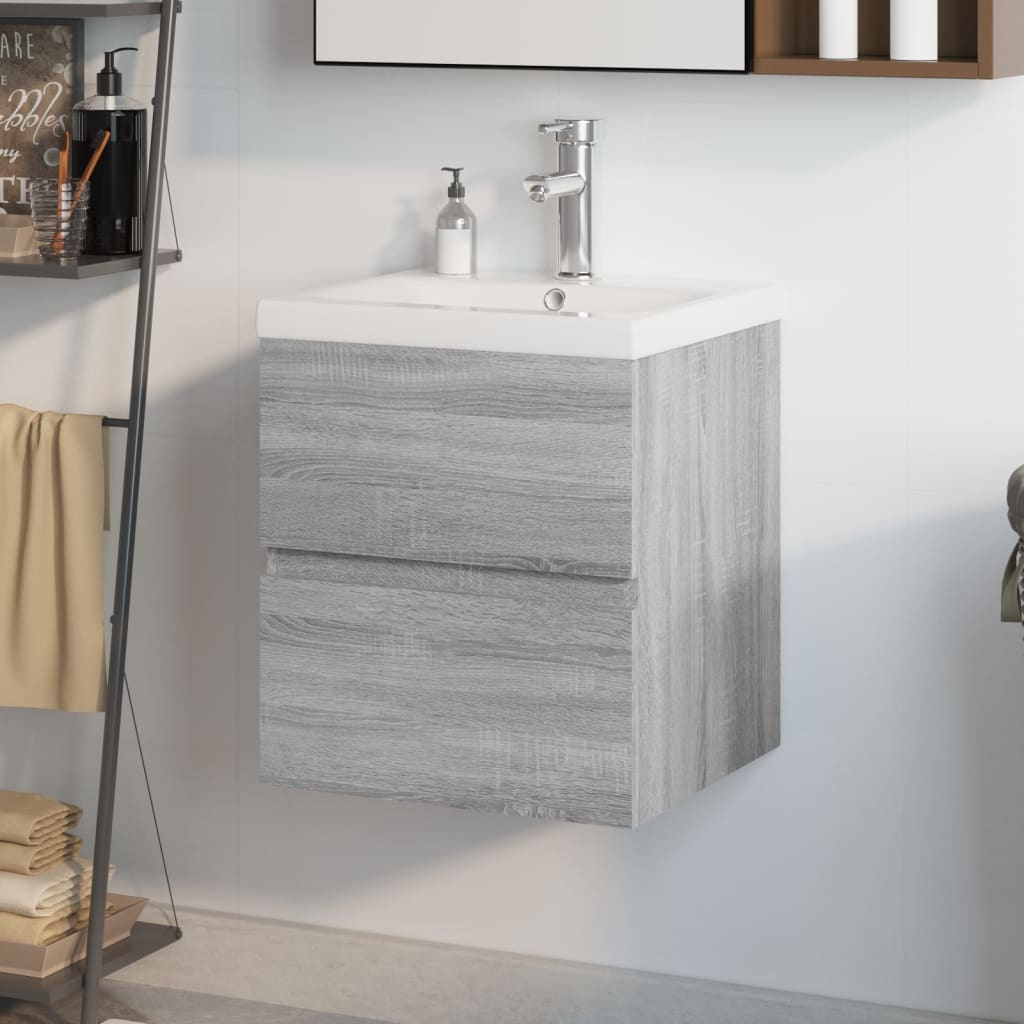 Mobile Bagno e Lavabo Integrato Grigio Sonoma Legno Multistrato 3152862