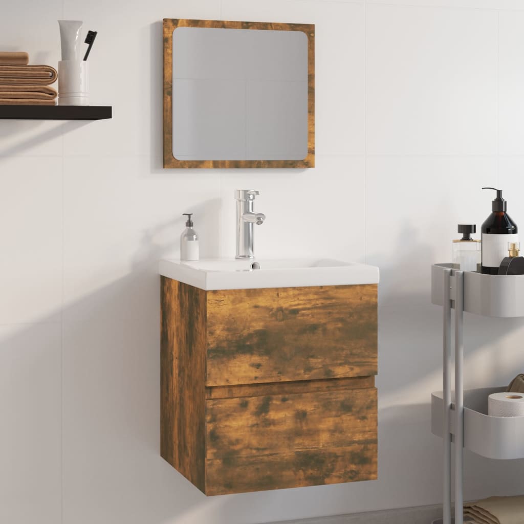 Set di Mobili da Bagno Rovere Fumo in Legno Multistrato cod mxl 24805