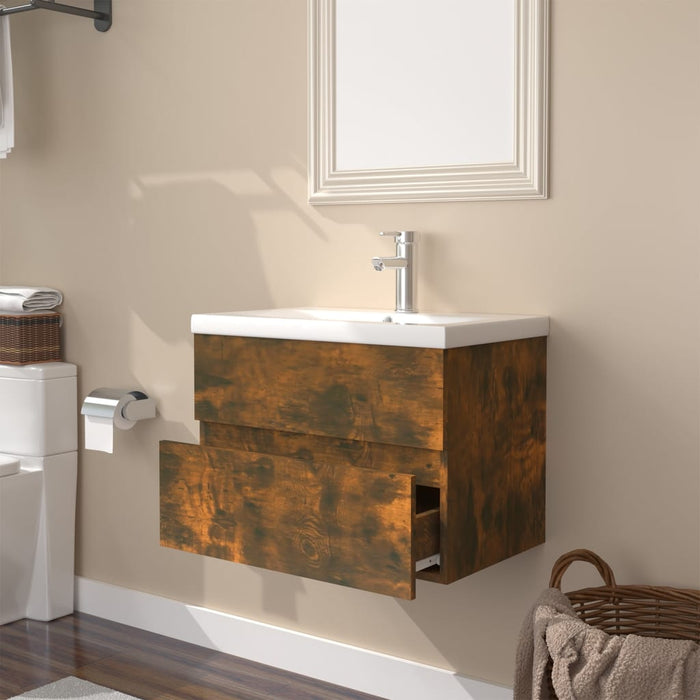 Mobile Bagno con Lavabo Integrato Rovere Fumo Legno Multistrato 3152867