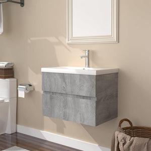 Mobile Bagno e Lavabo Integrato-Lavandino-Armadietto da bagno Grigio Sonoma Legno Multistrato 436696