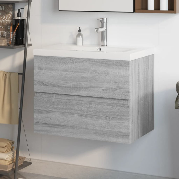 Mobile Bagno e Lavabo Integrato-Lavandino-Armadietto da bagno Grigio Sonoma Legno Multistrato 800011