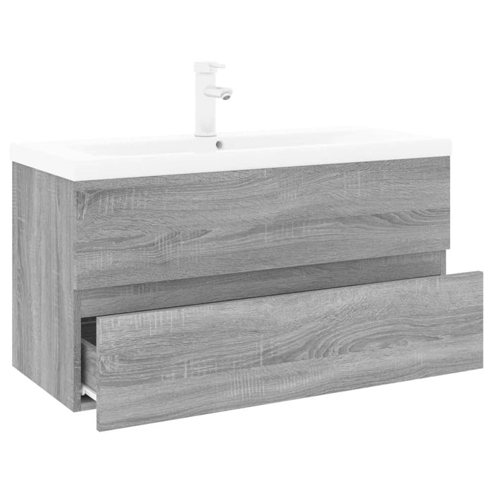 Mobile Bagno e Lavabo Integrato-Lavandino-Armadietto da bagno Grigio Sonoma Legno Multistrato 132299