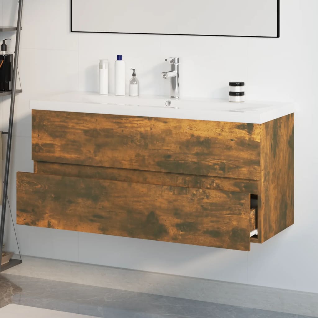 Mobile Bagno con Lavabo Integrato Rovere Fumo Legno Multistrato 3152888