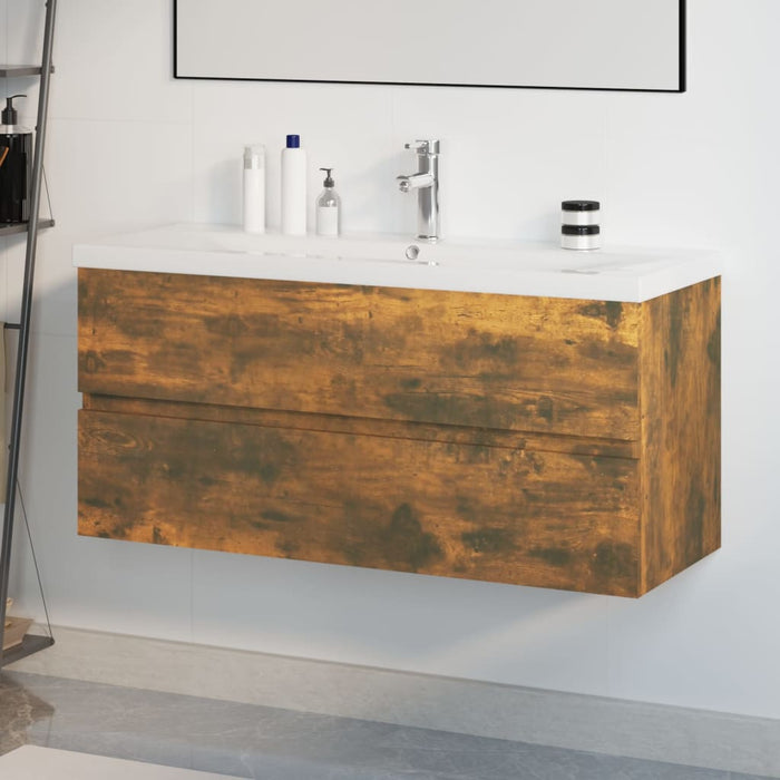 Mobile Bagno con Lavabo Integrato-Lavandino-Lavabo Rovere Fumo Legno Multistrato 552052