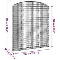 Gabbione cesto gabbia recinzione muro di contenimento ad arco 200 x 30 x 220/240 cm ferro zincato Argento 02_0040008