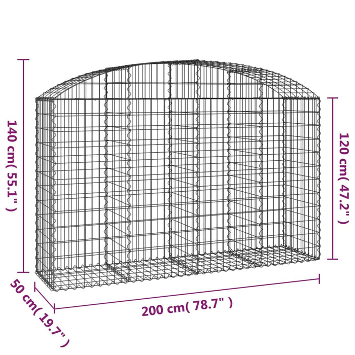 Cesto Gabbione ad Arco 200x50x120/140 cm Ferro Zincato
