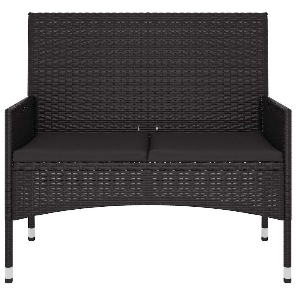 Panca da Giardino a 2 Posti con Cuscini in Polyrattan Nero