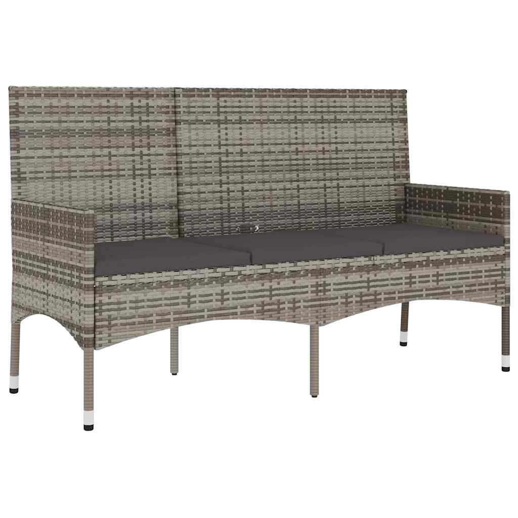 Panca da Giardino a 3 Posti con Cuscini in Polyrattan Grigio 319493