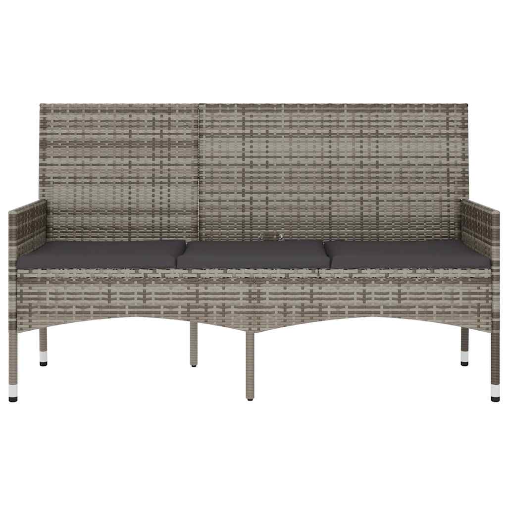 Panca da Giardino a 3 Posti con Cuscini in Polyrattan Grigio 319493