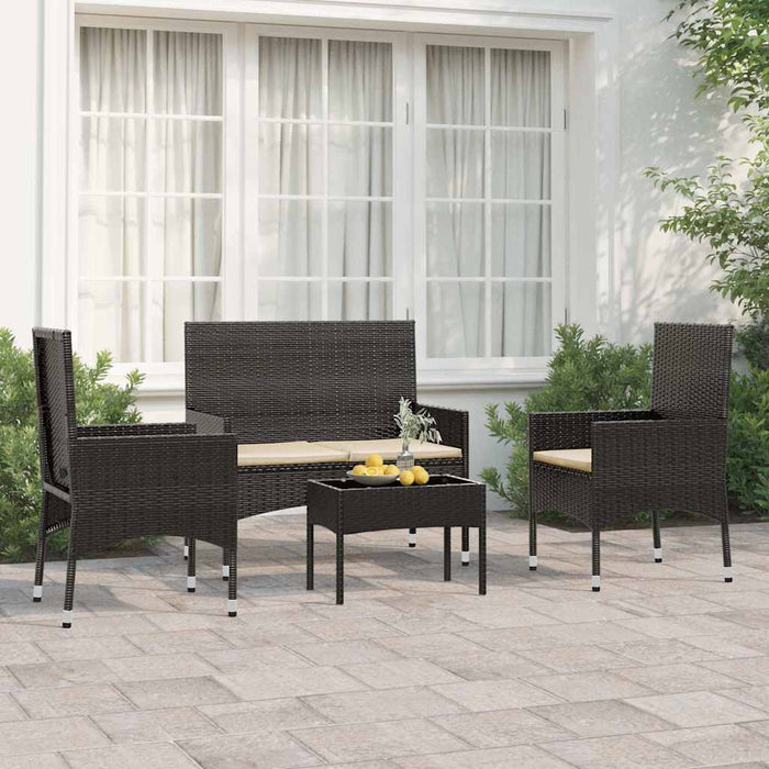 Set Divani da Giardino 4 pz con Cuscini Nero in Polyrattan 319496