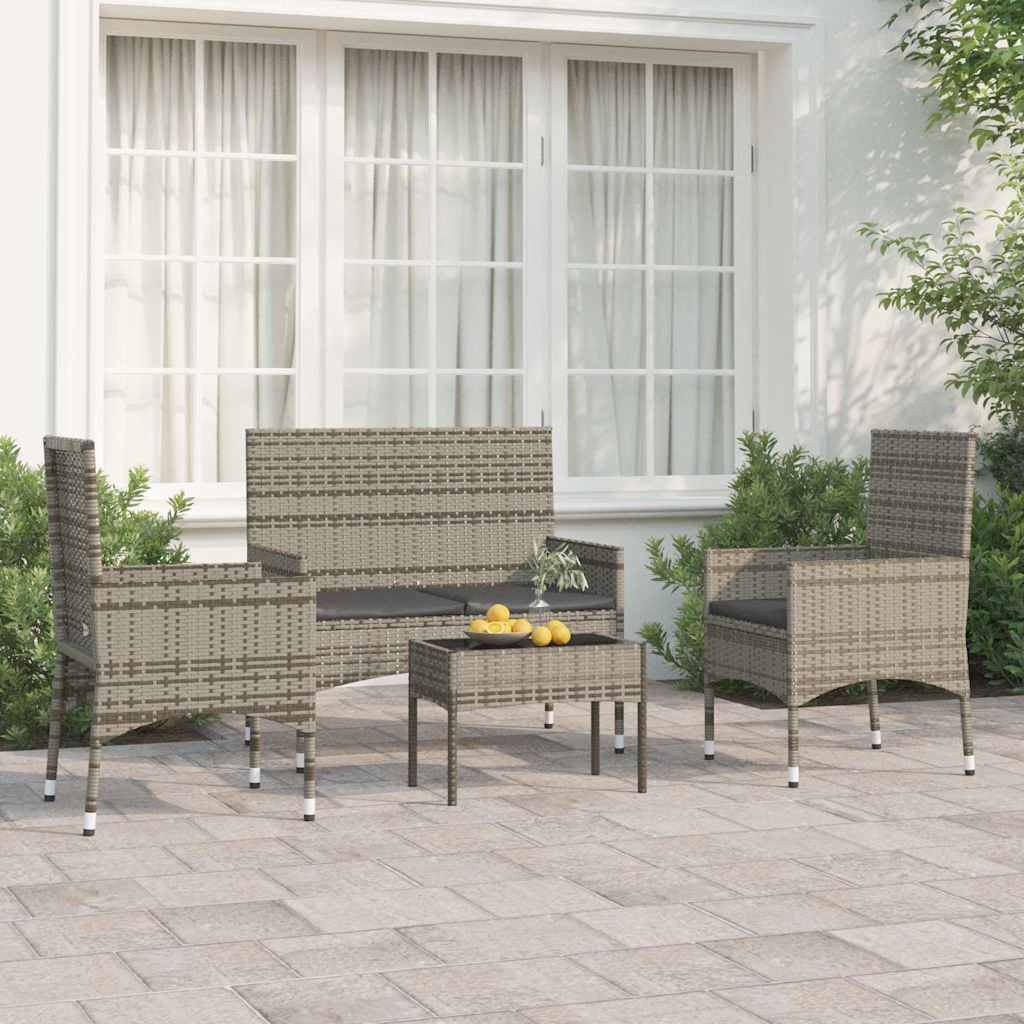 Set Divani da Giardino 4 pz con Cuscini in Polyrattan Grigio 319497