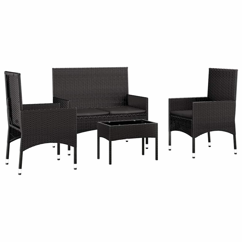 Set Divani da Giardino 4 pz con Cuscini Nero in Polyrattancod mxl 119390