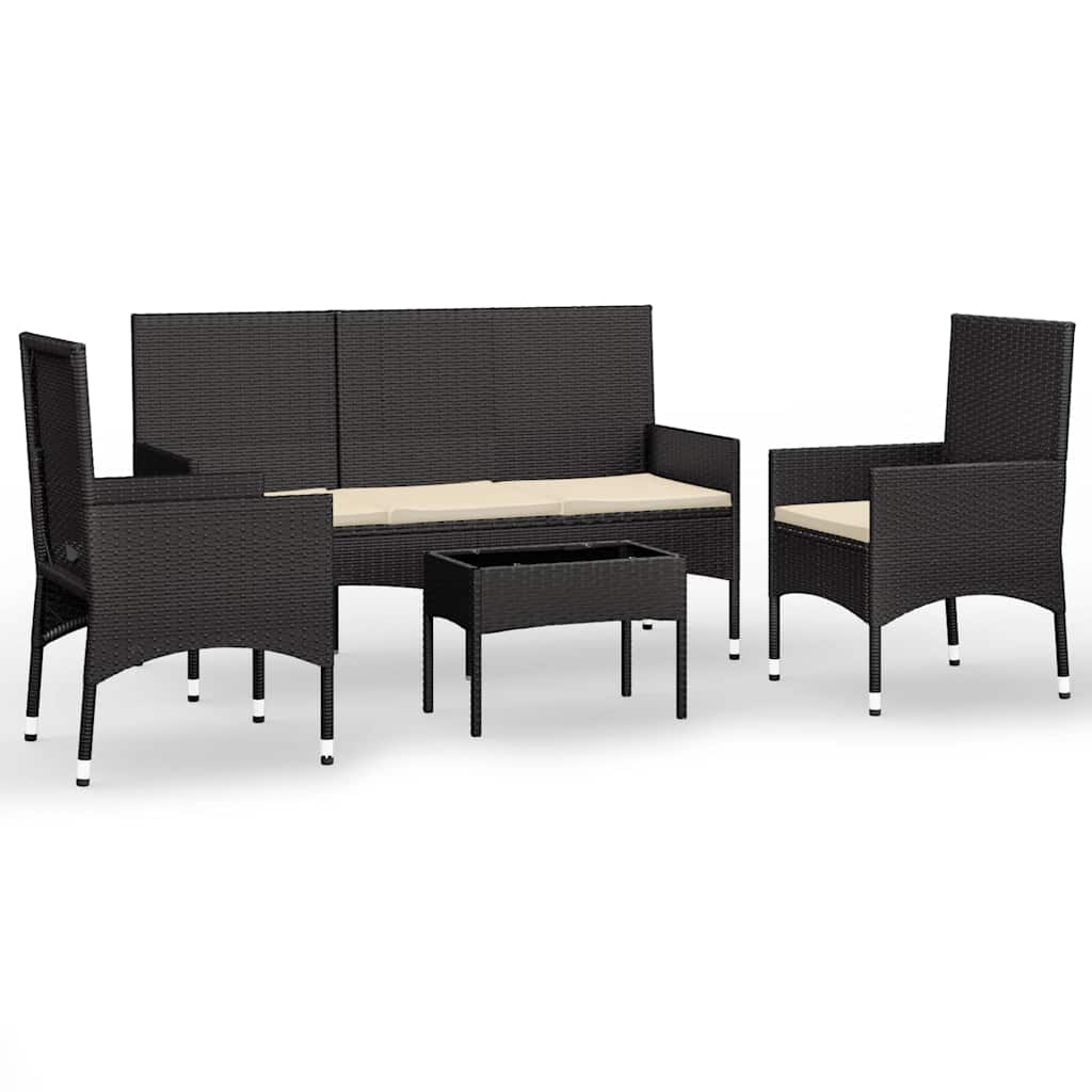 Set Divani da Giardino 4 pz con Cuscini Nero in Polyrattan 319500