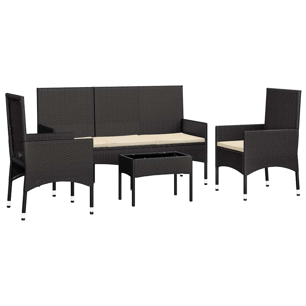 Set Divani da Giardino 4 pz con Cuscini Nero in Polyrattan 319500