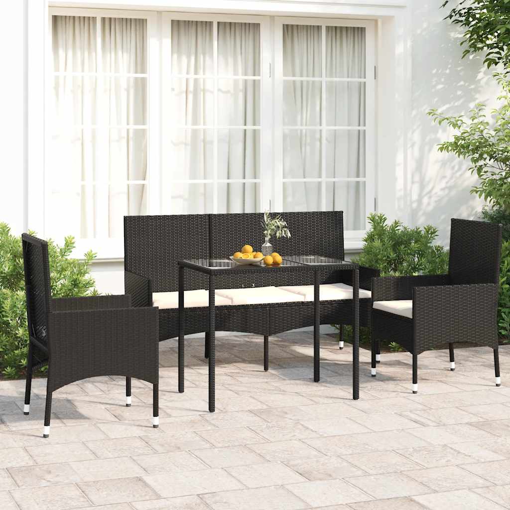 Set Divani da Giardino 4 pz con Cuscini Nero in Polyrattancod mxl 71442