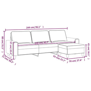 Divano a 3 Posti con Poggiapiedi Beige 210cm Tessuto Microfibra 3153544