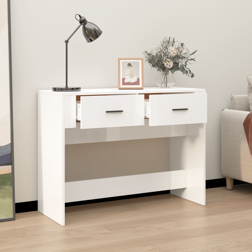 Tavolino Consolle Bianco Lucido 100x39x75 cm Legno Multistrato 816778