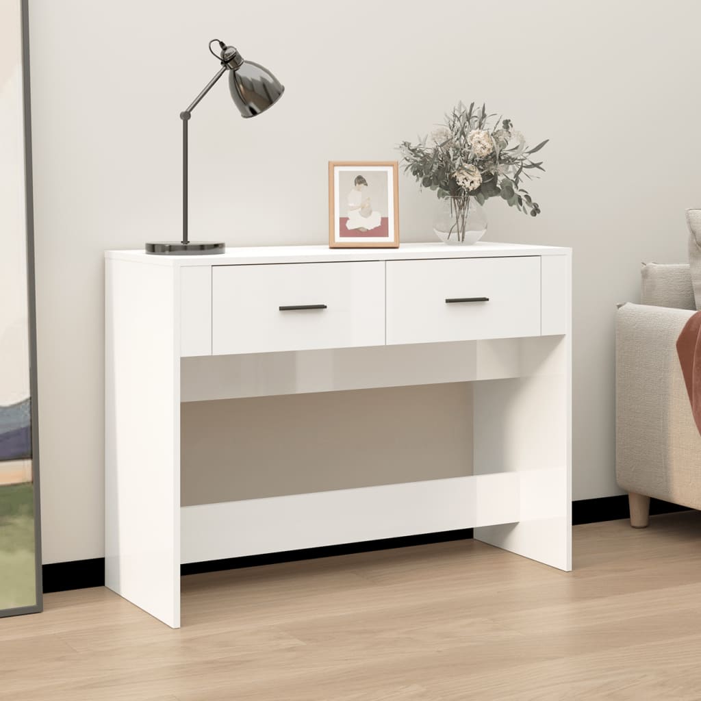 Tavolino Consolle Bianco Lucido 100x39x75 cm Legno Multistrato 816778
