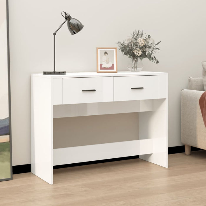 Tavolino Consolle Bianco Lucido 100x39x75 cm Legno Multistrato 816778