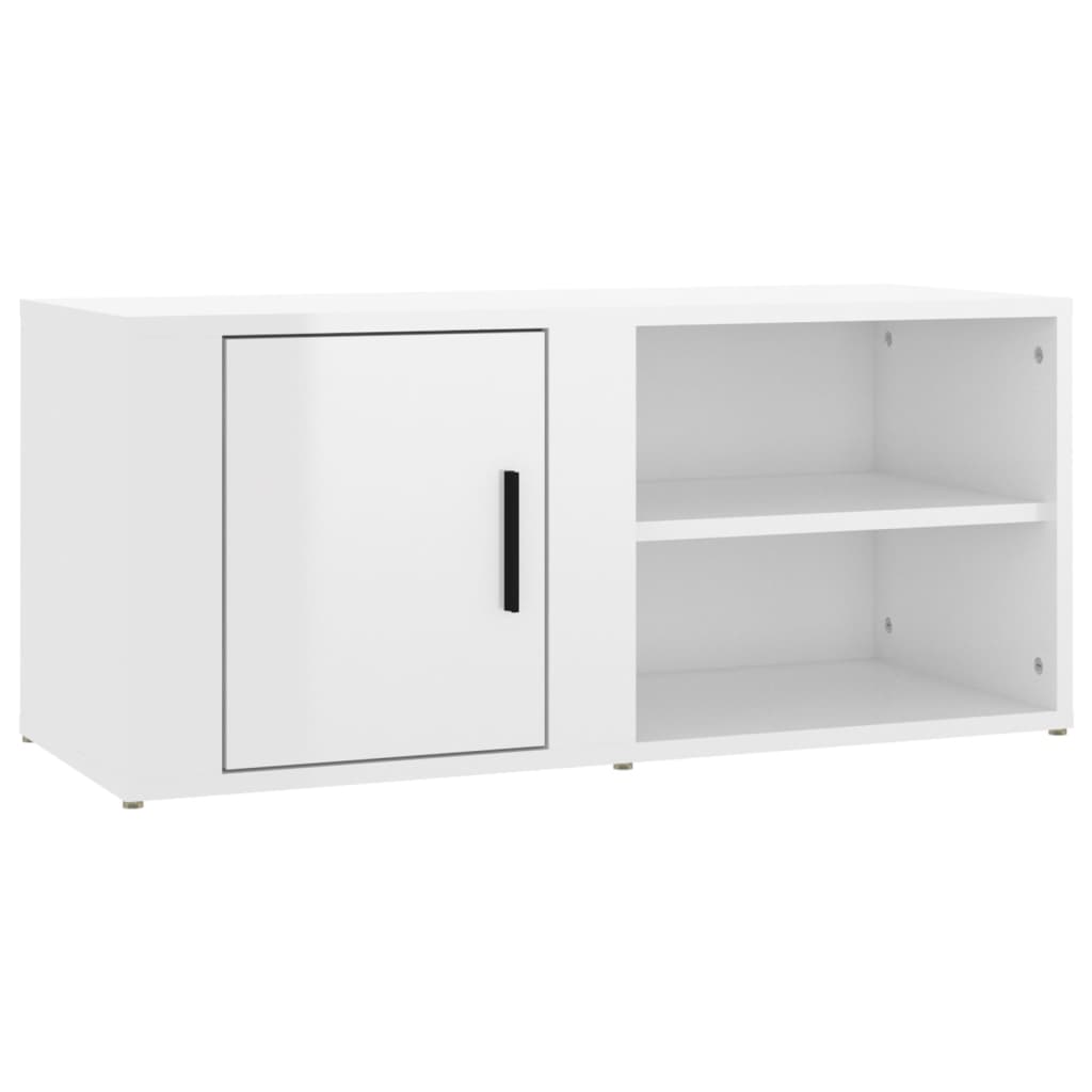 Mobile Porta TV Bianco Lucido 80x31,5x36 cm Legno Multistrato 819440
