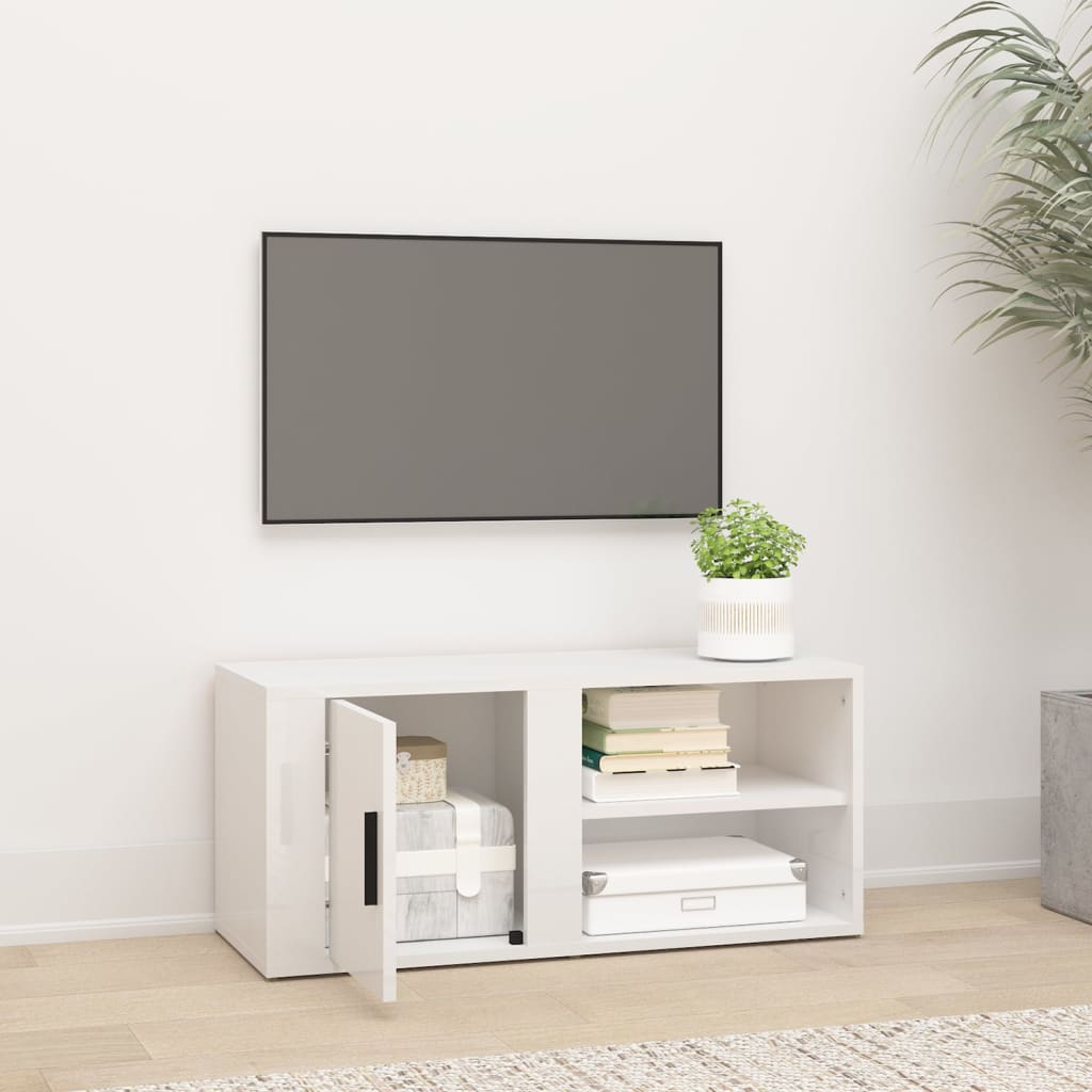 Mobile Porta TV Bianco Lucido 80x31,5x36 cm Legno Multistrato 819440