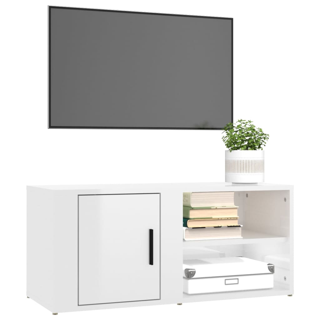 Mobile Porta TV Bianco Lucido 80x31,5x36 cm Legno Multistrato 819440