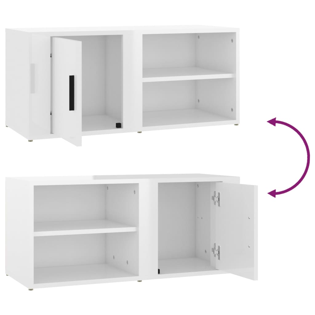 Mobile Porta TV Bianco Lucido 80x31,5x36 cm Legno Multistrato 819440