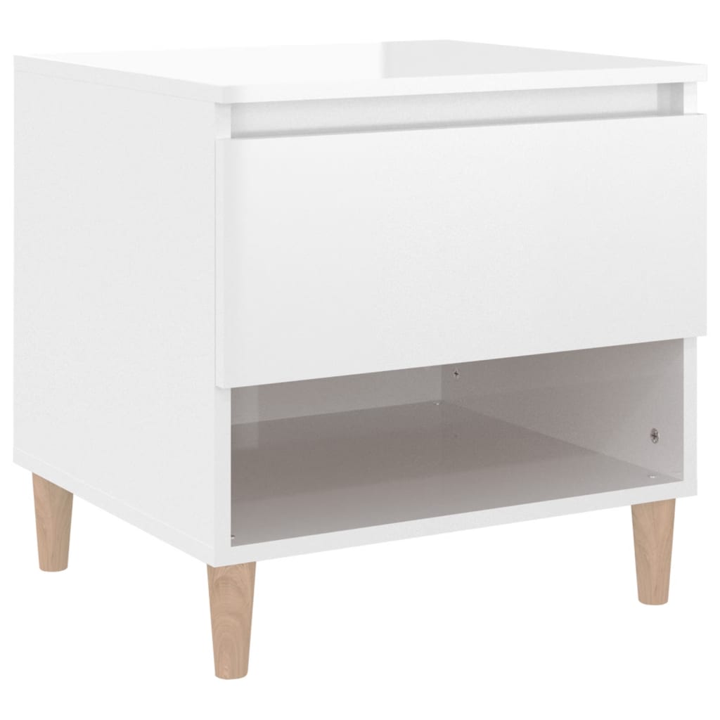 Comodino Bianco Lucido 50x46x50 cm in Legno Multistrato 819536