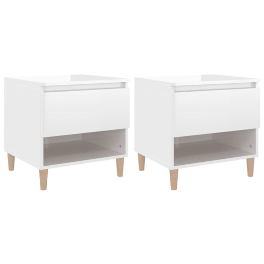 Comodini 2 pz-Set di 2 Tavolino da notte Bianco Lucido 50x46x50 cm in Legno Multistrato