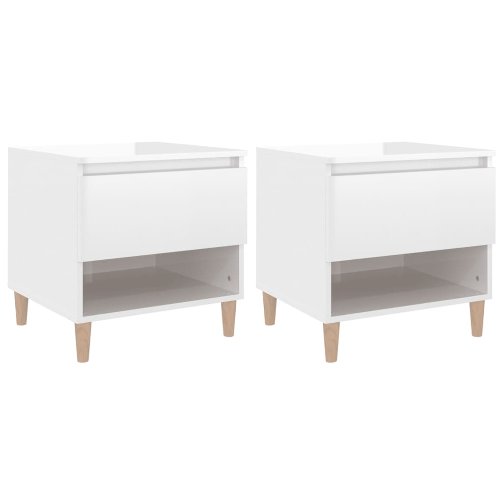 Comodini 2 pz Bianco Lucido 50x46x50 cm in Legno Multistrato 819537