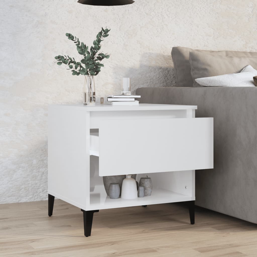 Tavolino Bianco Lucido 50x46x50 cm in Legno Multistrato 819552