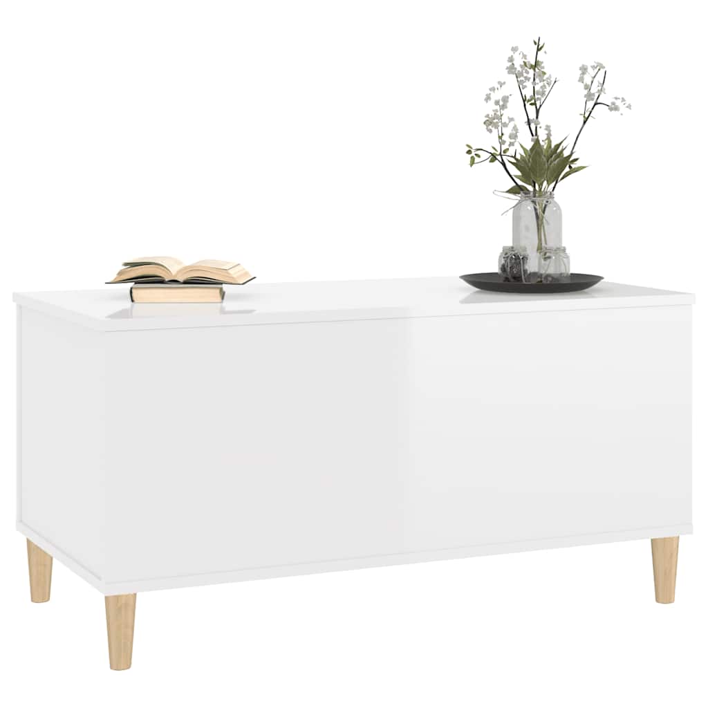 Tavolino Salotto Bianco Lucido 90x44,5x45 cm Legno Multistrato 819582