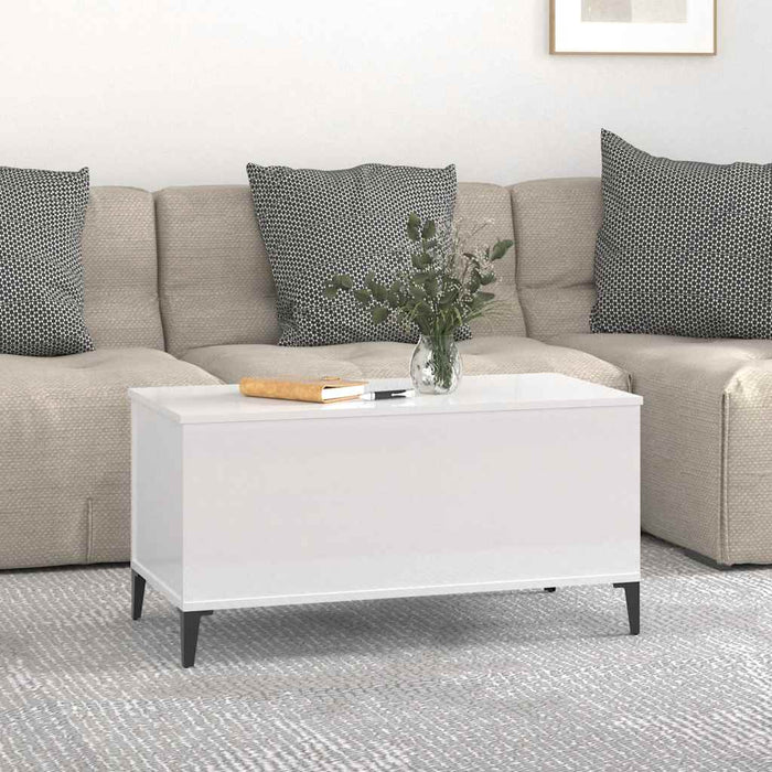 Tavolino Salotto Bianco Lucido 90x44,5x45 cm Legno Multistrato cod mxl 26897