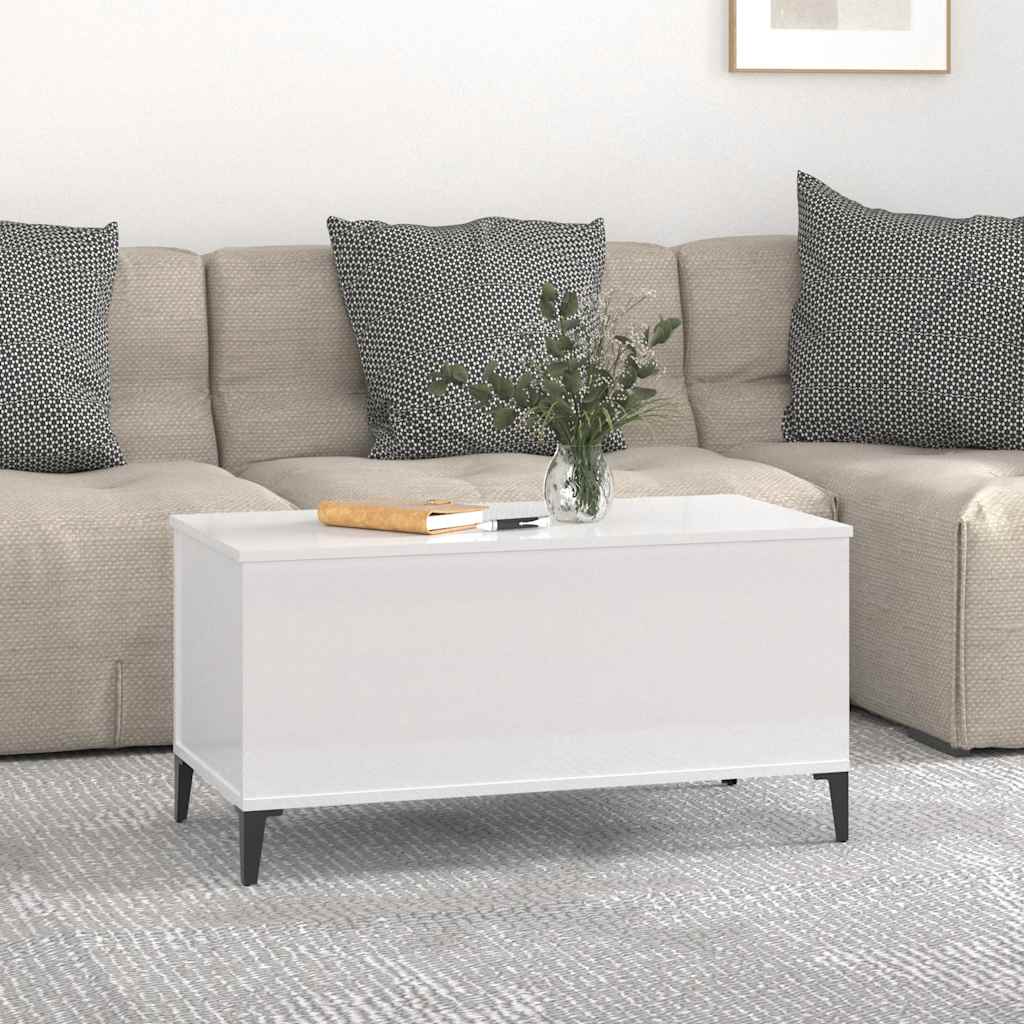 Tavolino Salotto-Tavolino da soggiorno-Tavolo Bianco Lucido 90x44,5x45 cm Legno Multistrato 244211