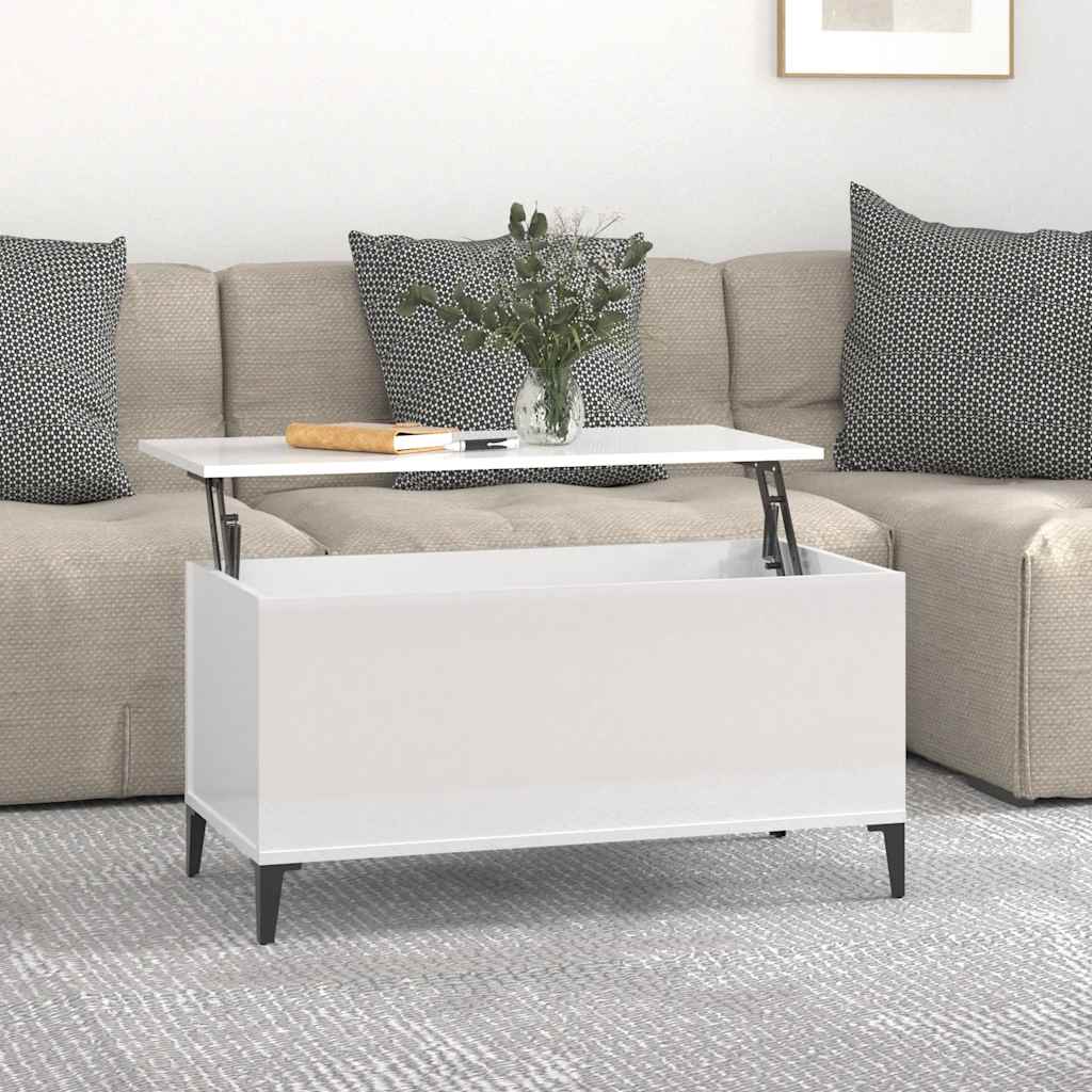 Tavolino Salotto Bianco Lucido 90x44,5x45 cm Legno Multistrato cod mxl 26897