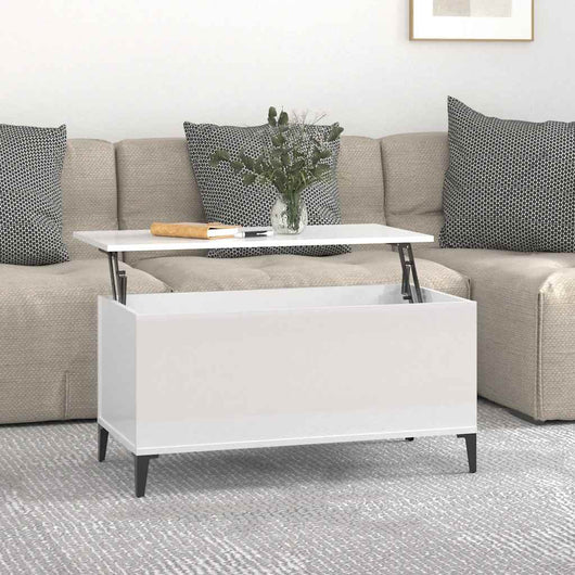 Tavolino Salotto Bianco Lucido 90x44,5x45 cm Legno Multistrato cod mxl 26897