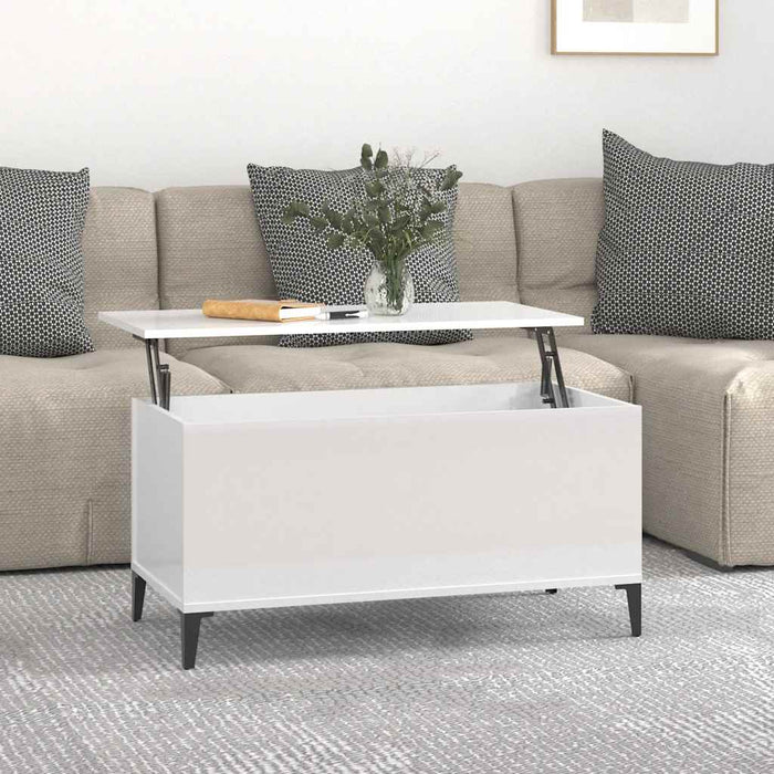 Tavolino Salotto Bianco Lucido 90x44,5x45 cm Legno Multistrato cod mxl 26897