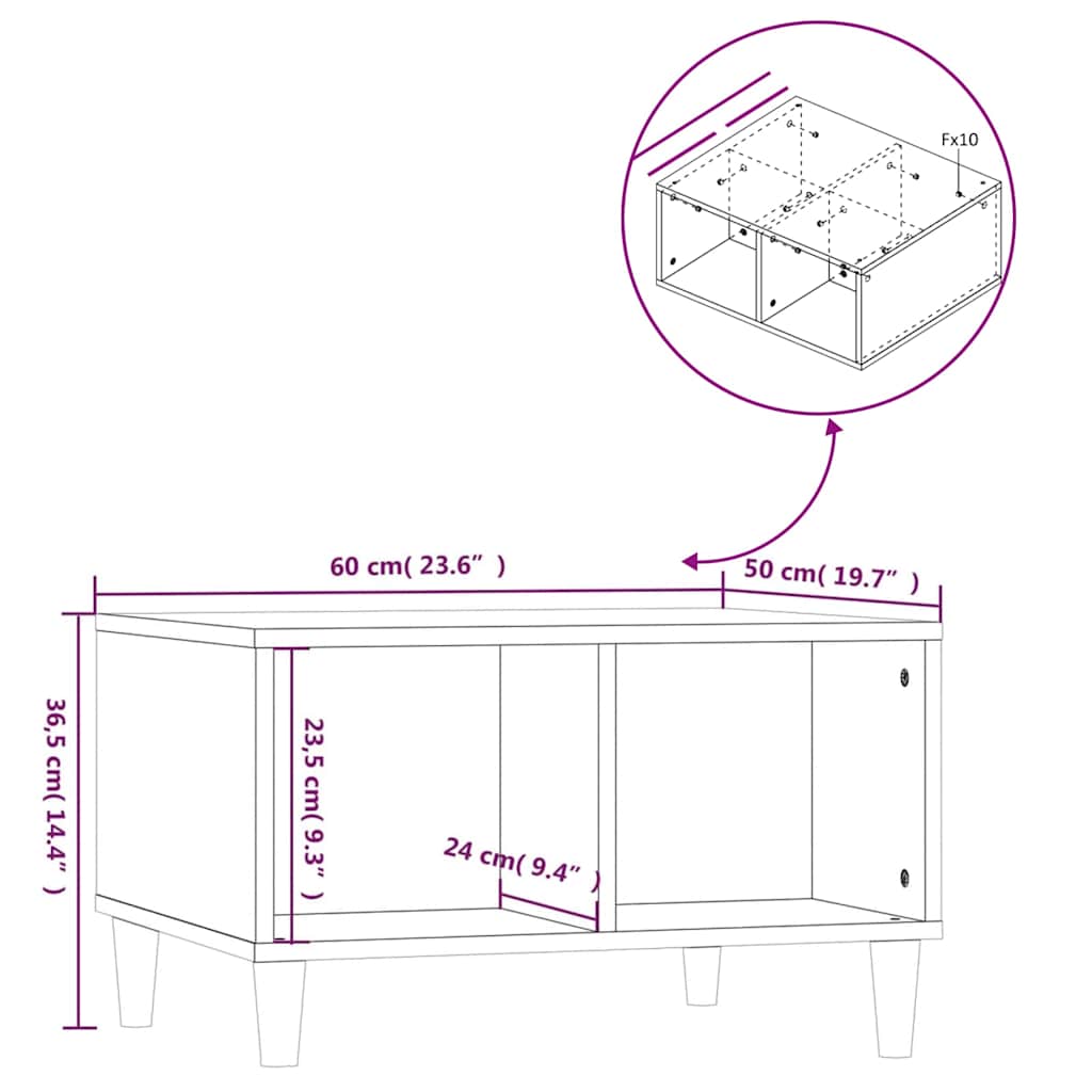Tavolino Salotto Bianco Lucido 60x50x36,5 cm Legno Multistrato cod mxl 24346