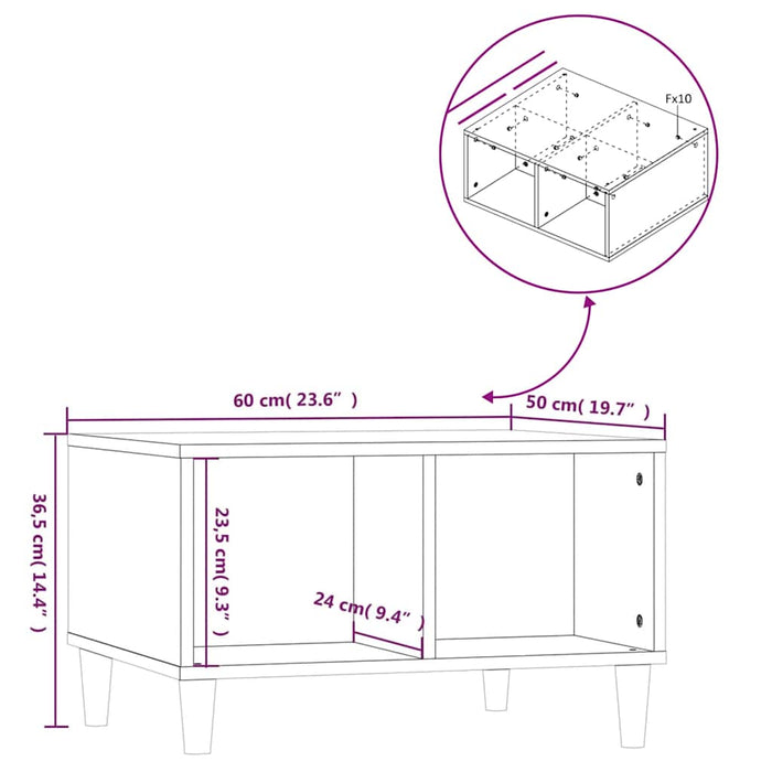 Tavolino Salotto Grigio Cemento 60x50x36,5 cm Legno Multistrato